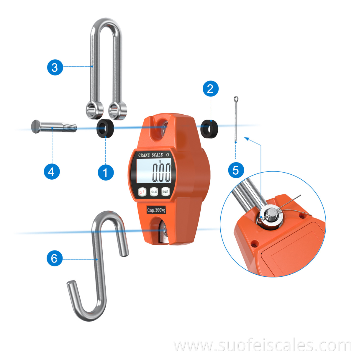 sf-916 OCS Mini Industrial Digital Crane Electronic Balance 300kg Hanging Scale Hook Crane Scale